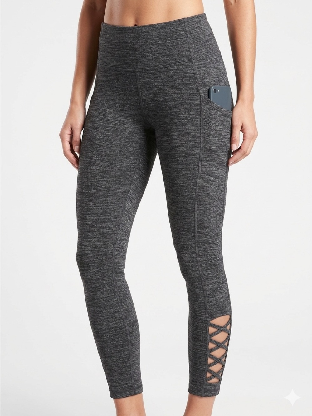 Athleta Chaturanga Strappy Lattice Ankle Leggings with Pockets - Size S - EUC
